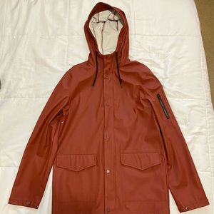 Zip-up hooded rain jacket